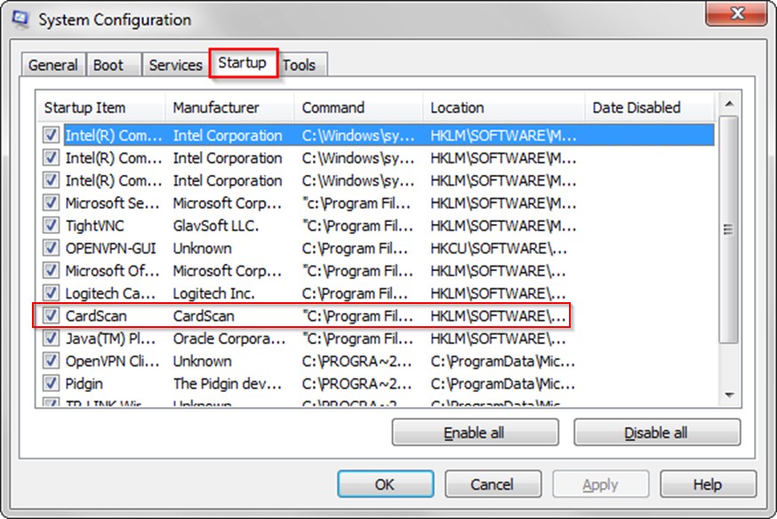 msconfig window